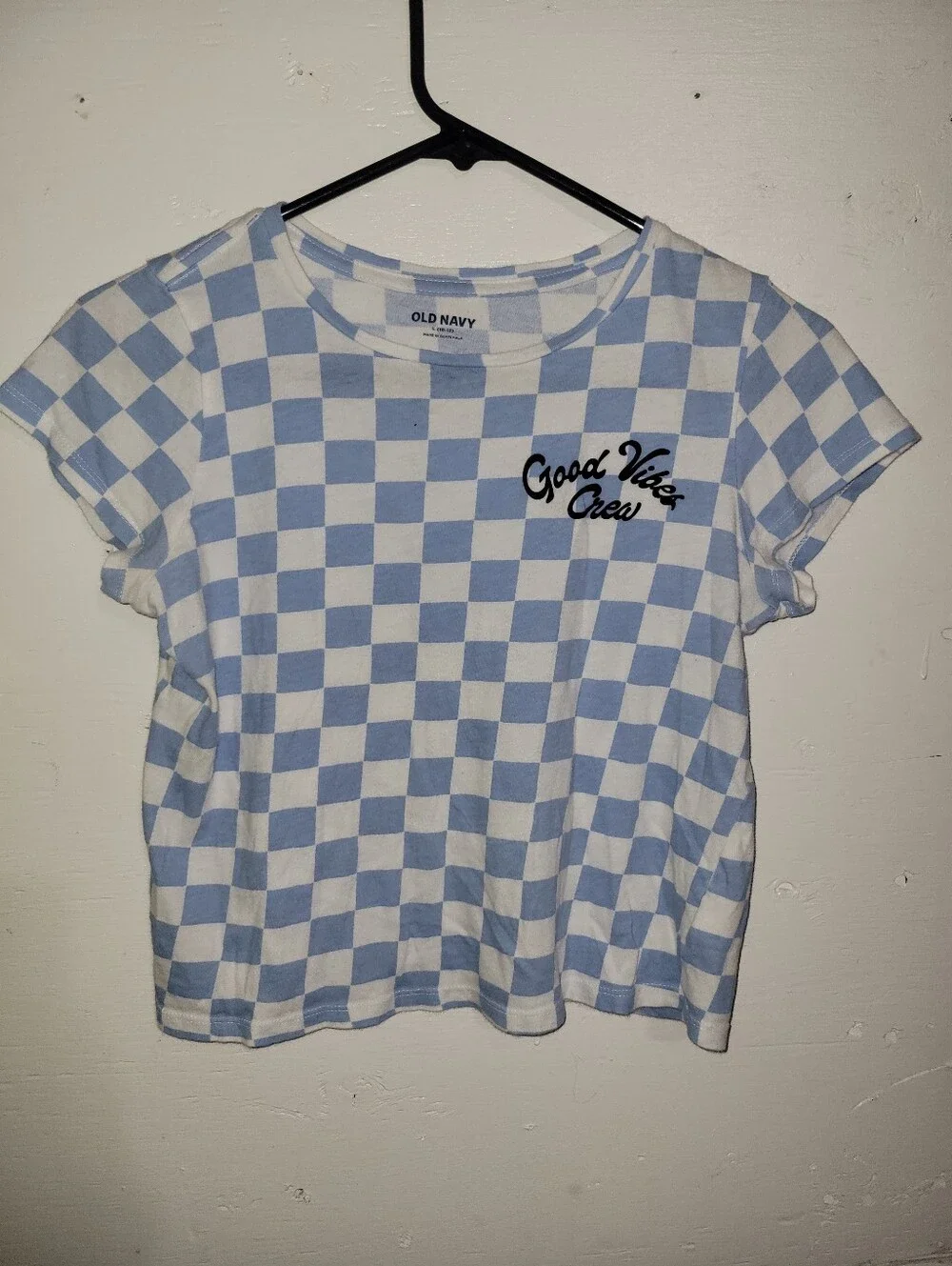 Old Navy Light Blue & White Check Crewneck Tee AA35